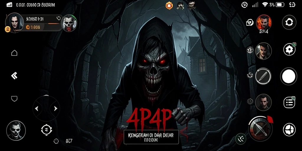 Screenshot gameplay 4P4P yang mencekam dengan suasana kegelapan.