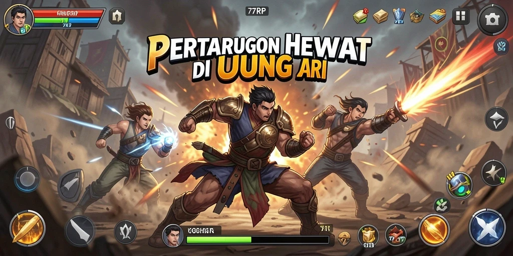 Gameplay pertarungan seru dalam 77RP dengan berbagai karakter.