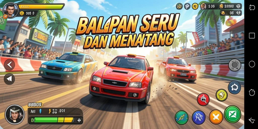 Screenshot 88BOS menampilkan aksi balapan yang mendebarkan.