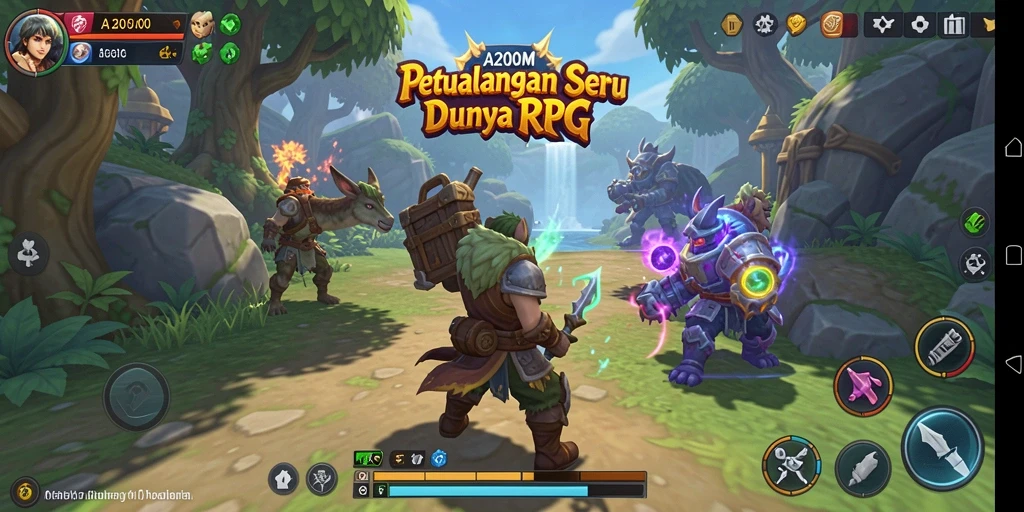 Screenshot gameplay A200M menunjukkan aksi RPG yang penuh petualangan.