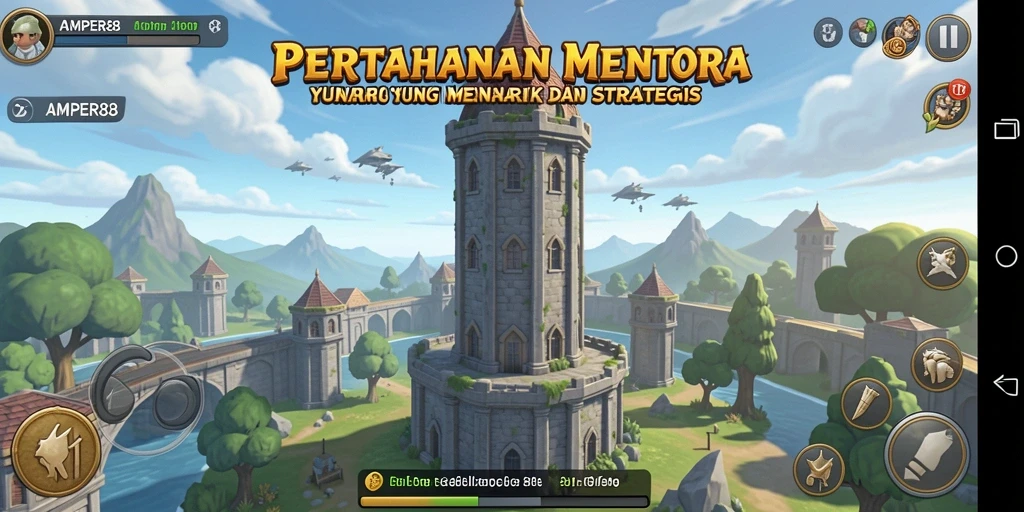 Gameplay seru Tower Defense di AMPER88 saat melawan gelombang musuh.