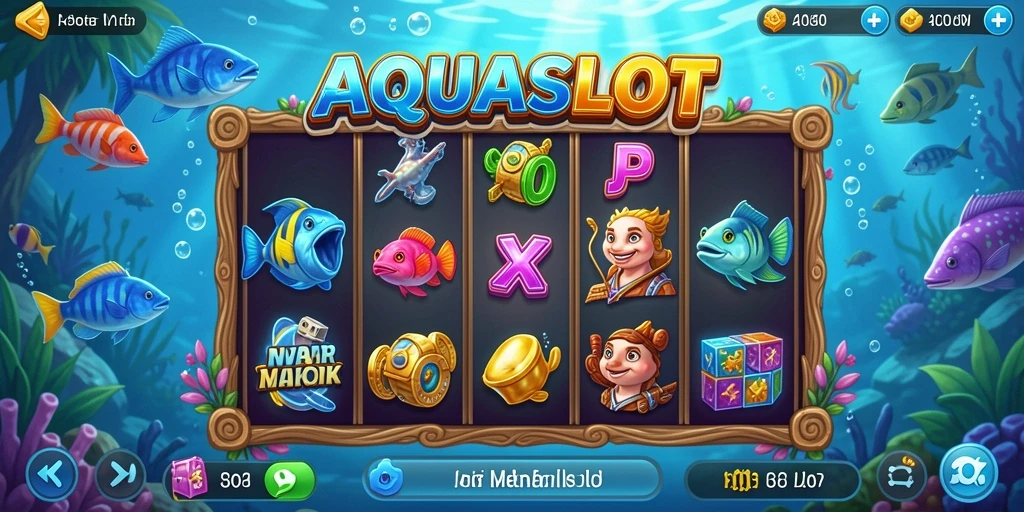 Tampilan gameplay AQUASLOT yang menakjubkan dengan efek air.