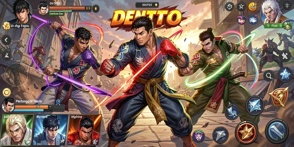 Tangkapan layar DENTOTO menunjukkan aksi pertarungan yang intens dan mendebarkan.