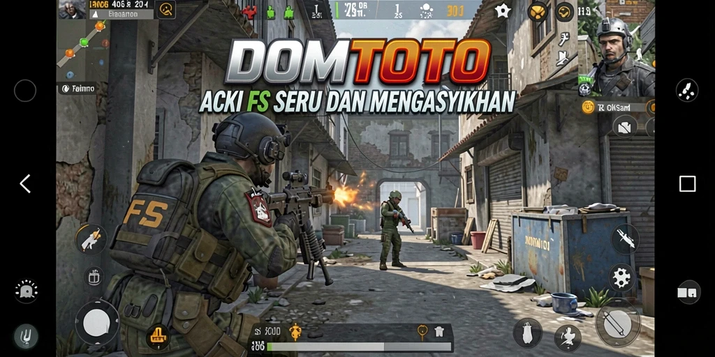 Screenshot DOMTOTO menampilkan aksi seru dalam pertempuran FPS.