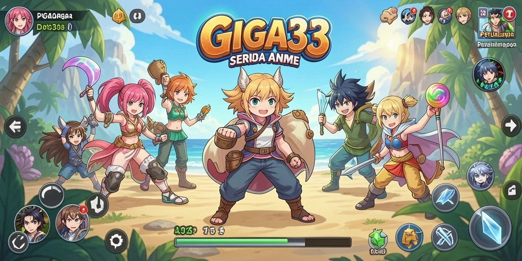Screenshot gameplay GIGA33 dengan aksi karakter anime yang seru.