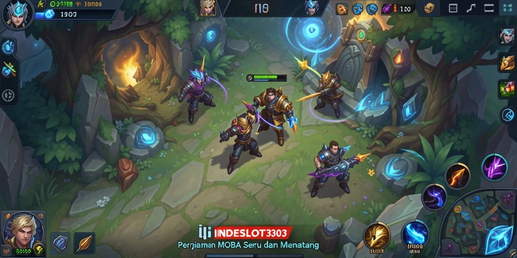 Screenshot gameplay MOBA yang intens di INDESLOT303.