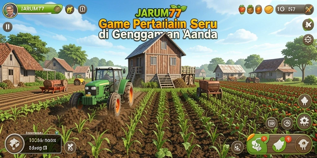 Gameplay JARUM77 yang seru dengan aktivitas bertani yang menarik.