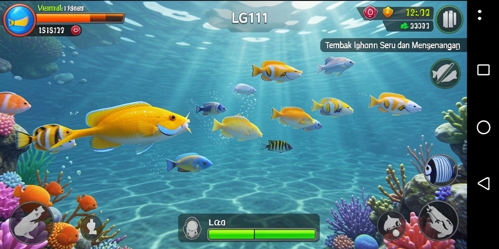 Tampilan gameplay LG111 yang menarik dan penuh warna saat menembak ikan.