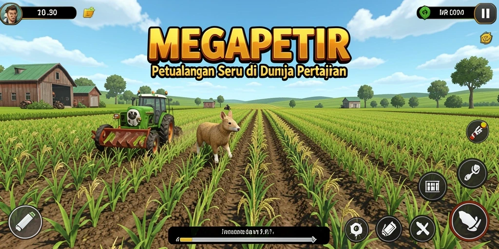 Tampilan screenshot MEGAPETIR dengan aktivitas pertanian yang seru.