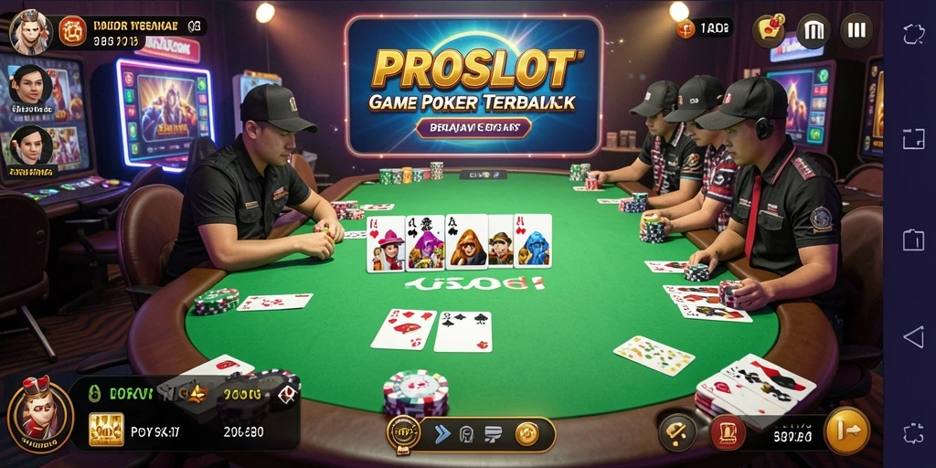 Screenshot gameplay PROSLOT dengan suasana poker yang mendebarkan.