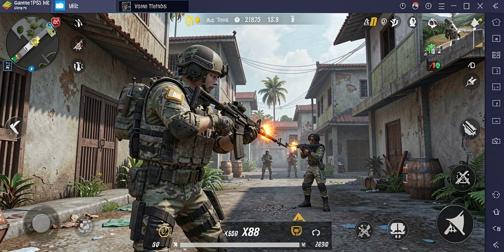 Tampilan gameplay X88 yang seru dengan aksi TPS mendebarkan.